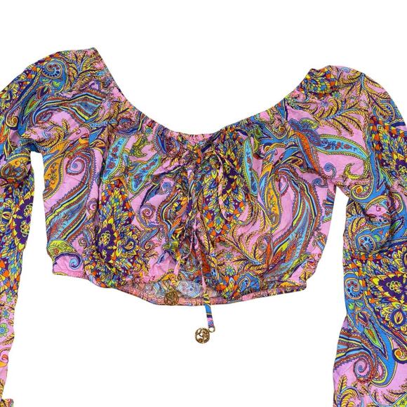 Luli Fama Bell Flounce Sleeve Milk Maid Crop Top Women’s M Renaissance Fairy - Picture 6 of 15